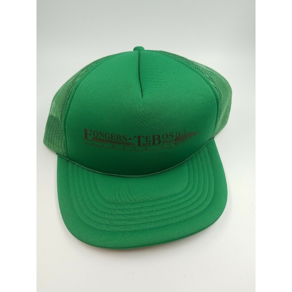Trucker Hat Vintage 80s FONGERS-TEBOS Lumber Green Michigan Mesh Snapback H2